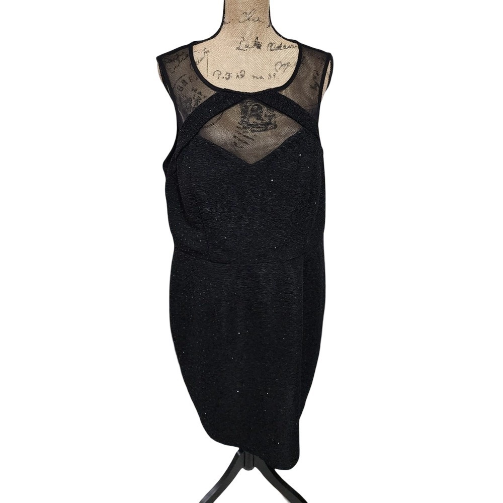City Triangles Black Shimmer Mesh Illusion Back Cocktail‎ Dress Plus Size 20